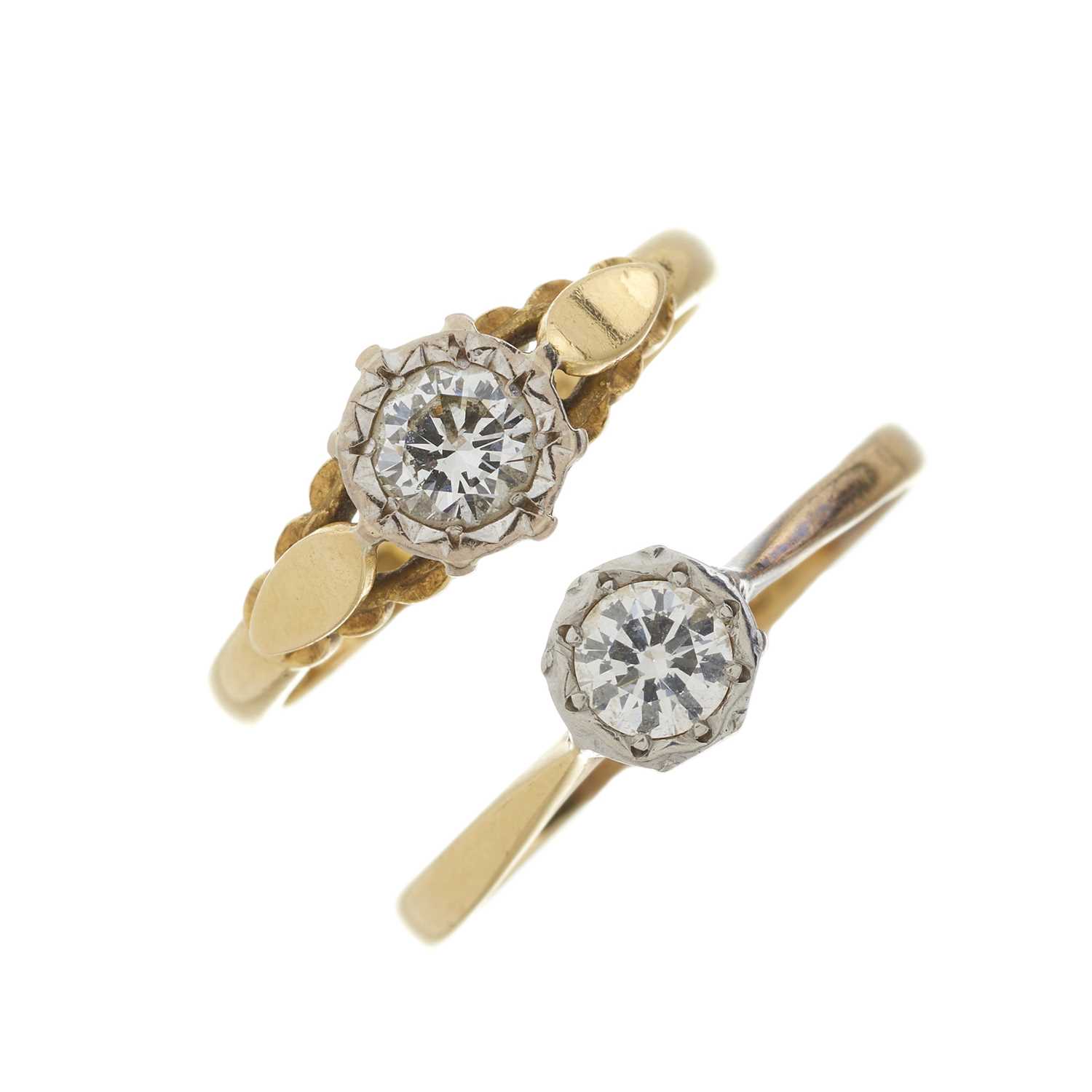 Two 18ct gold diamond single-stone rings