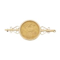 Victoria, a gold full sovereign coin brooch