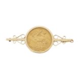 Victoria, a gold full sovereign coin brooch