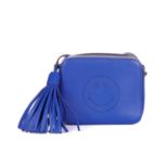 Anya Hindmarch, a blue Smiley crossbody handbag, crafted from smooth electric blue leather,