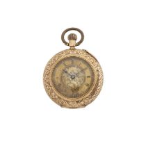 A late 19th century 14ct gold pocket watch, with Albert and fob