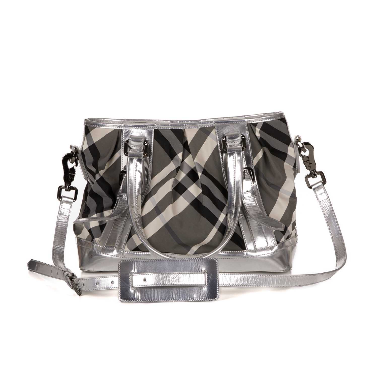 Burberry, a silver Beat Check Lowry handbag, designed with a nylon beat check exterior with silver - Image 2 of 4