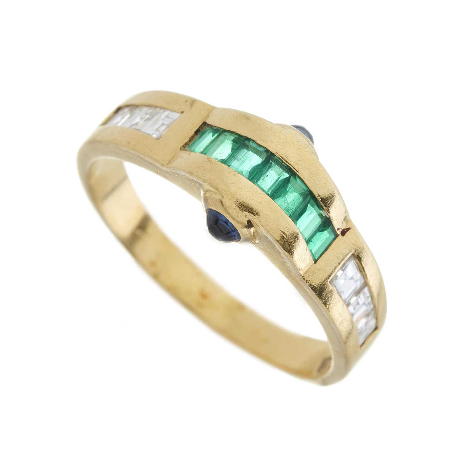 An 18ct gold emerald, diamond and sapphire dress ring - Image 3 of 3