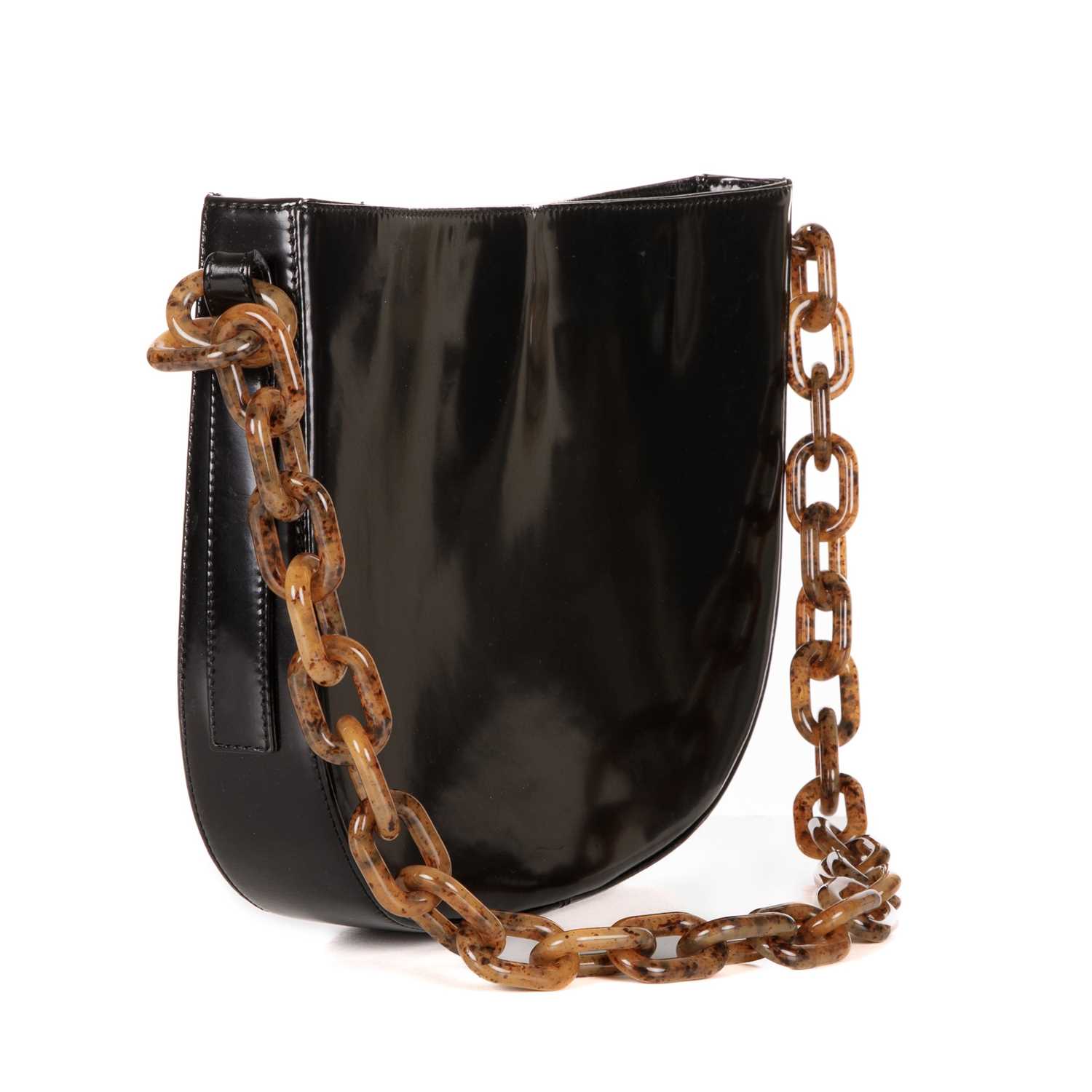 By Far, a black patent leather handbag, featuring an oversized chain-link shoulder strap, and a - Image 3 of 4