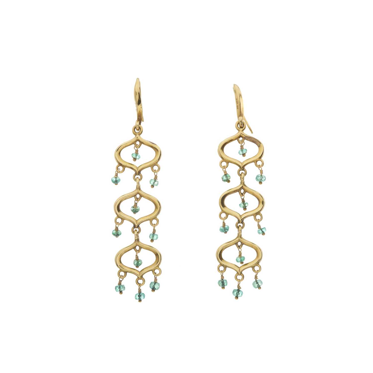 A pair of 18ct gold emerald drop earrings