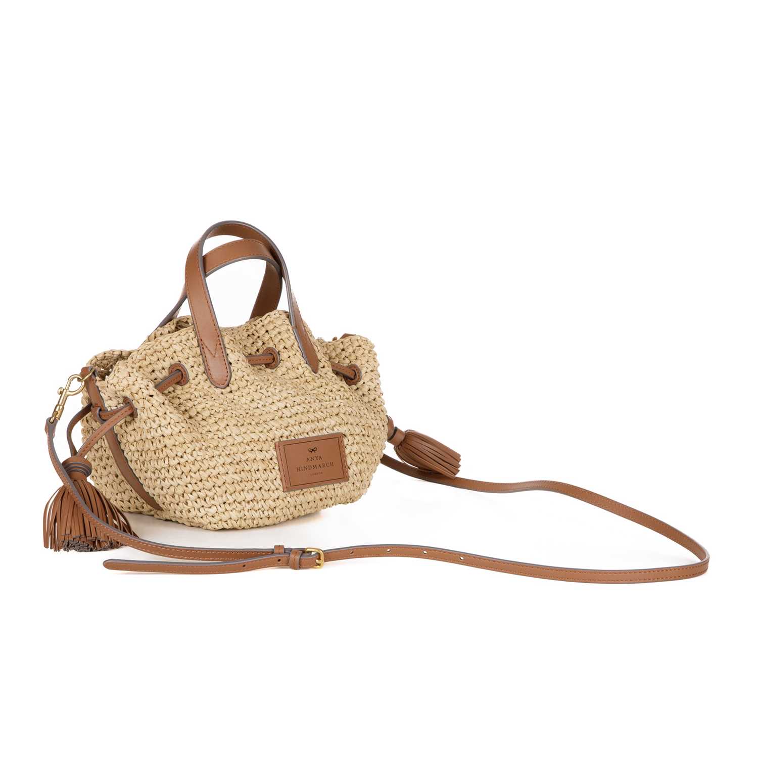 Anya Hindmarch, a small Raffia drawstring crossbody bag, woven from lightweight raffia with tan - Image 3 of 4