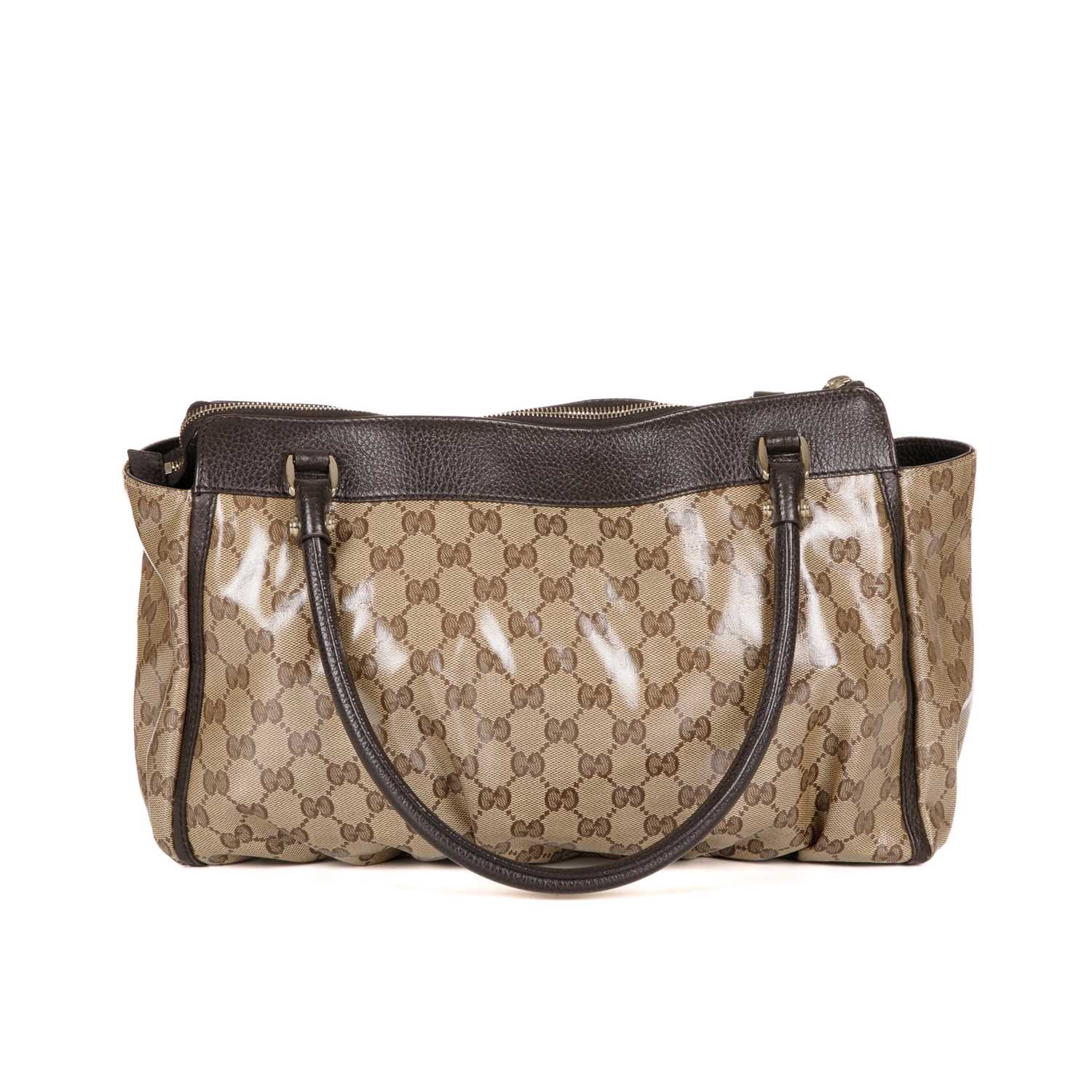 Gucci, a GG Crystal Abbey tote, designed with maker's PVC coated monogram exterior and brown leather - Image 2 of 4