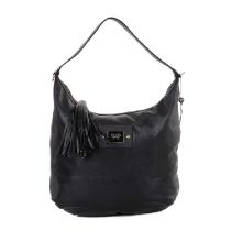 Anya Hindmarch, a black hobo tassel handbag, crafted from black leather, with pale gold-tone