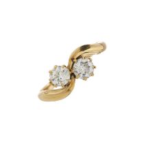A late Victorian 18ct gold diamond two-stone crossover ring
