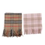 Burberry, a Nova Check lambswool shawl and scarf, to include a beige shawl and a rose pink scarf,
