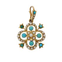 A late Victorian 18ct gold turquoise and pearl openwork pendant