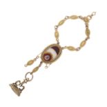 A mid to late 19th century gold agate and citrine intaglio chatelaine