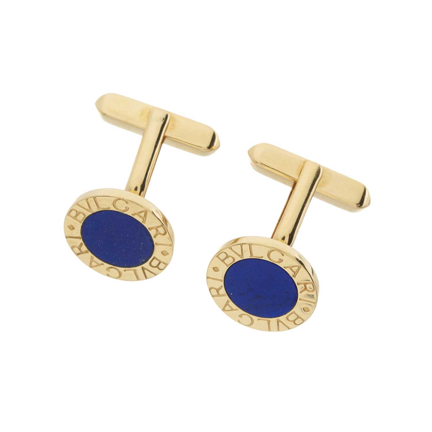 Bulgari, a pair of 18ct gold lapis lazuli cufflinks