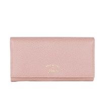 Gucci, a Swing continental wallet, crafted from grained pink leather, featuring the maker's script