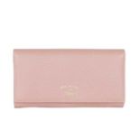 Gucci, a Swing continental wallet, crafted from grained pink leather, featuring the maker's script