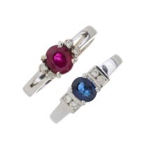 Two 18ct gold ruby, sapphire and diamond dress rings