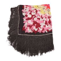Missoni, a large silk fringed scarf, featuring a multicoloured floral design with grey fringed