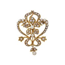 An Edwardian gold pearl openwork pendant