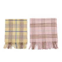 Burberry, two Nova Check lambswool scarves, to include a rose pink scarf and a pale yellow scarf,
