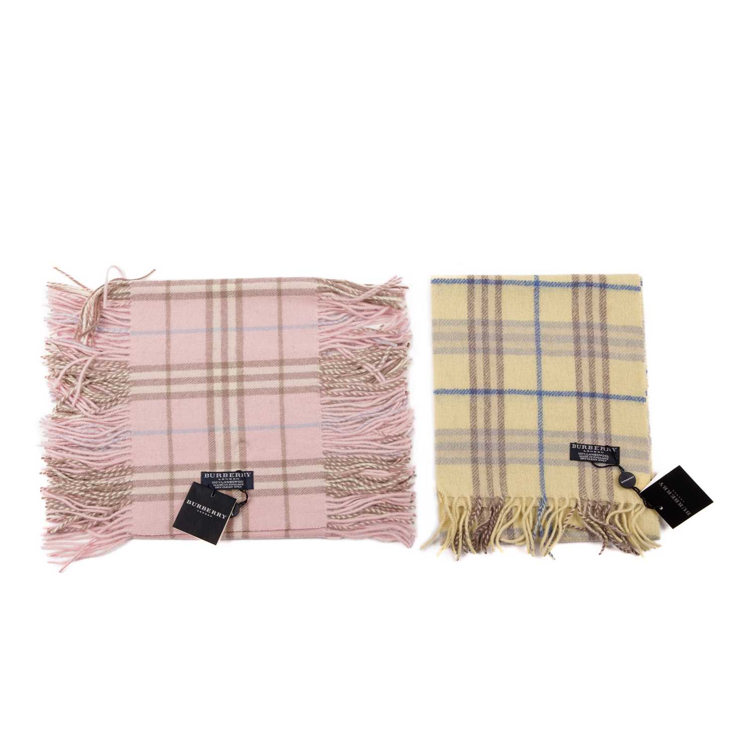 Burberry, two Nova Check lambswool scarves, to include a pale yellow scarf with fringe detailing - Image 2 of 4