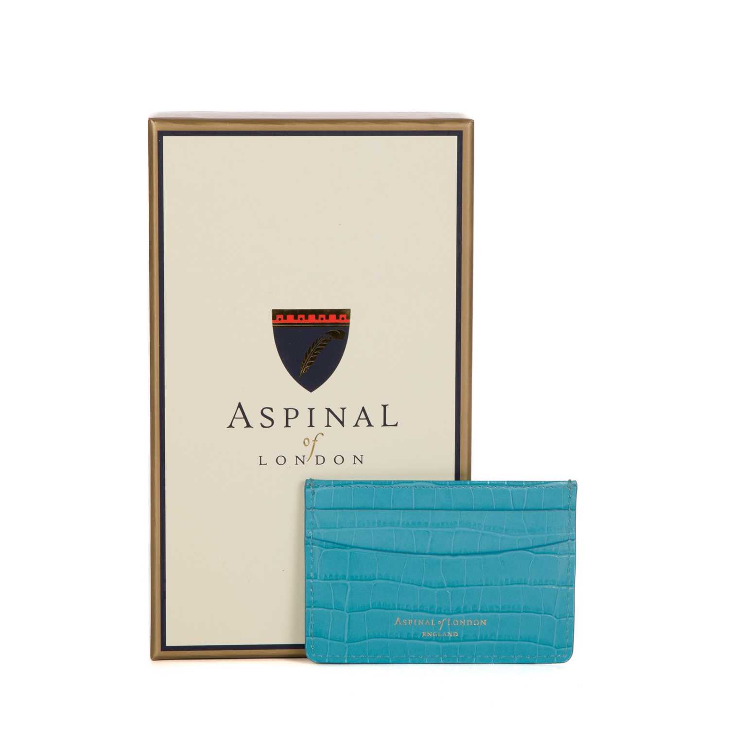 Aspinal of London, a croc-embossed leather card holder, crafted from turquoise blue crocodile - Image 3 of 3