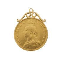 Victoria, a gold two pounds sovereign coin pendant