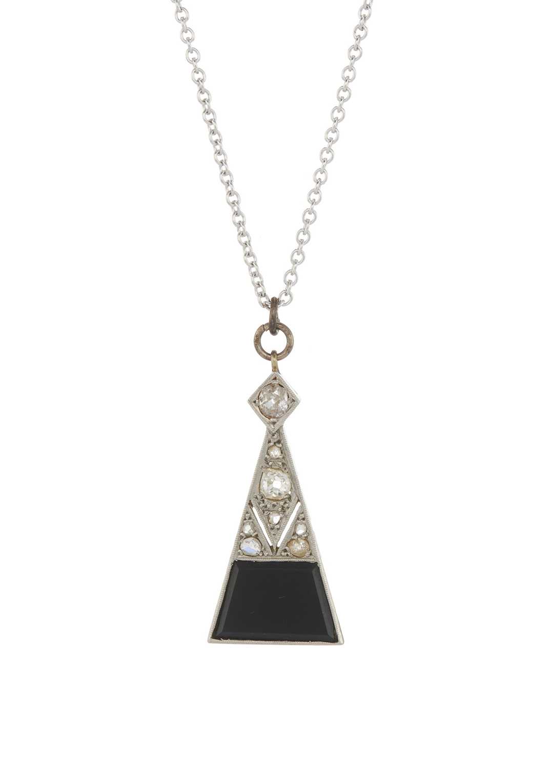 An Art Deco diamond and onyx geometric necklace