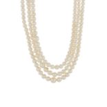 A three-row cultured pearl necklace, with 18ct gold clasp