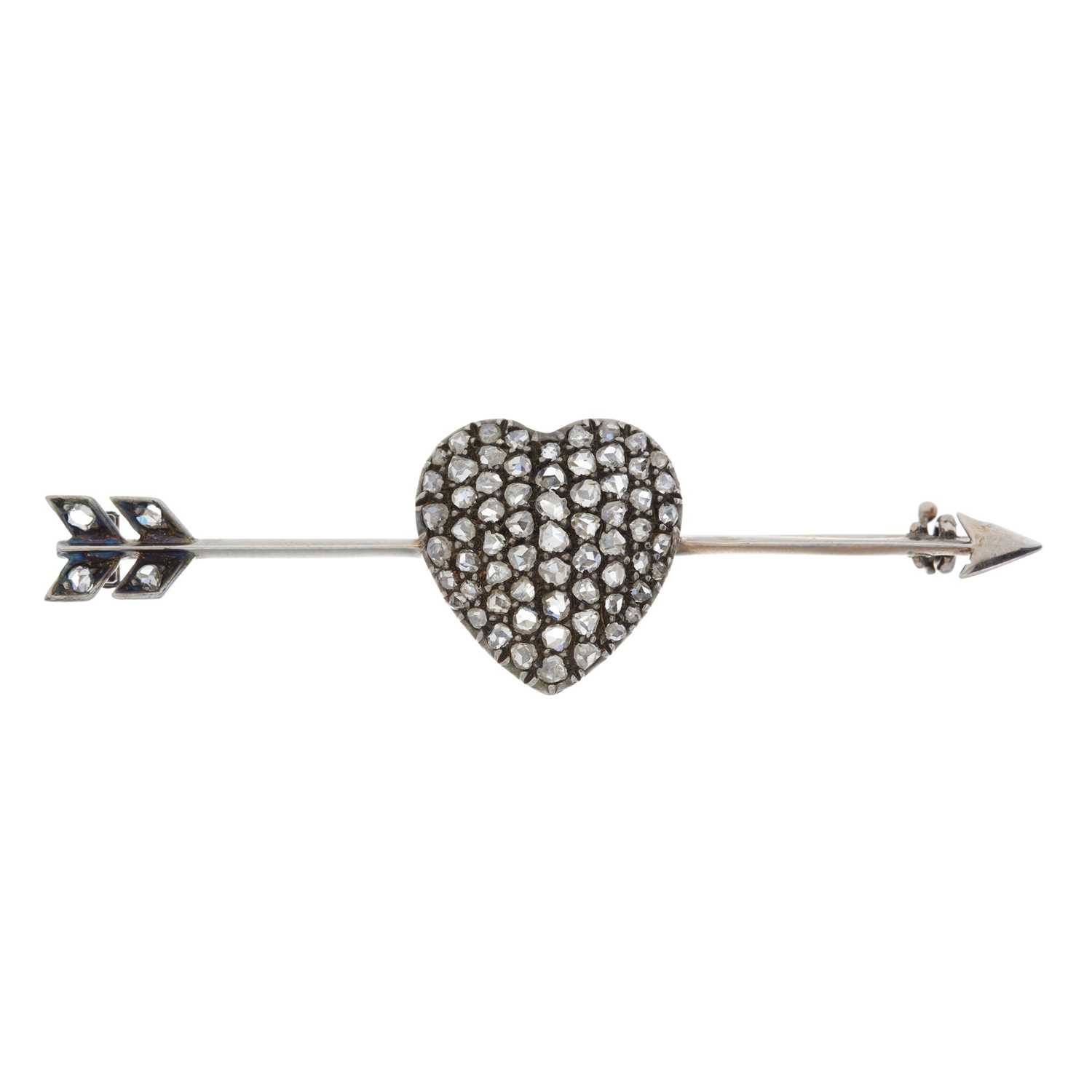 A late Victorian platinum diamond heart and arrow brooch