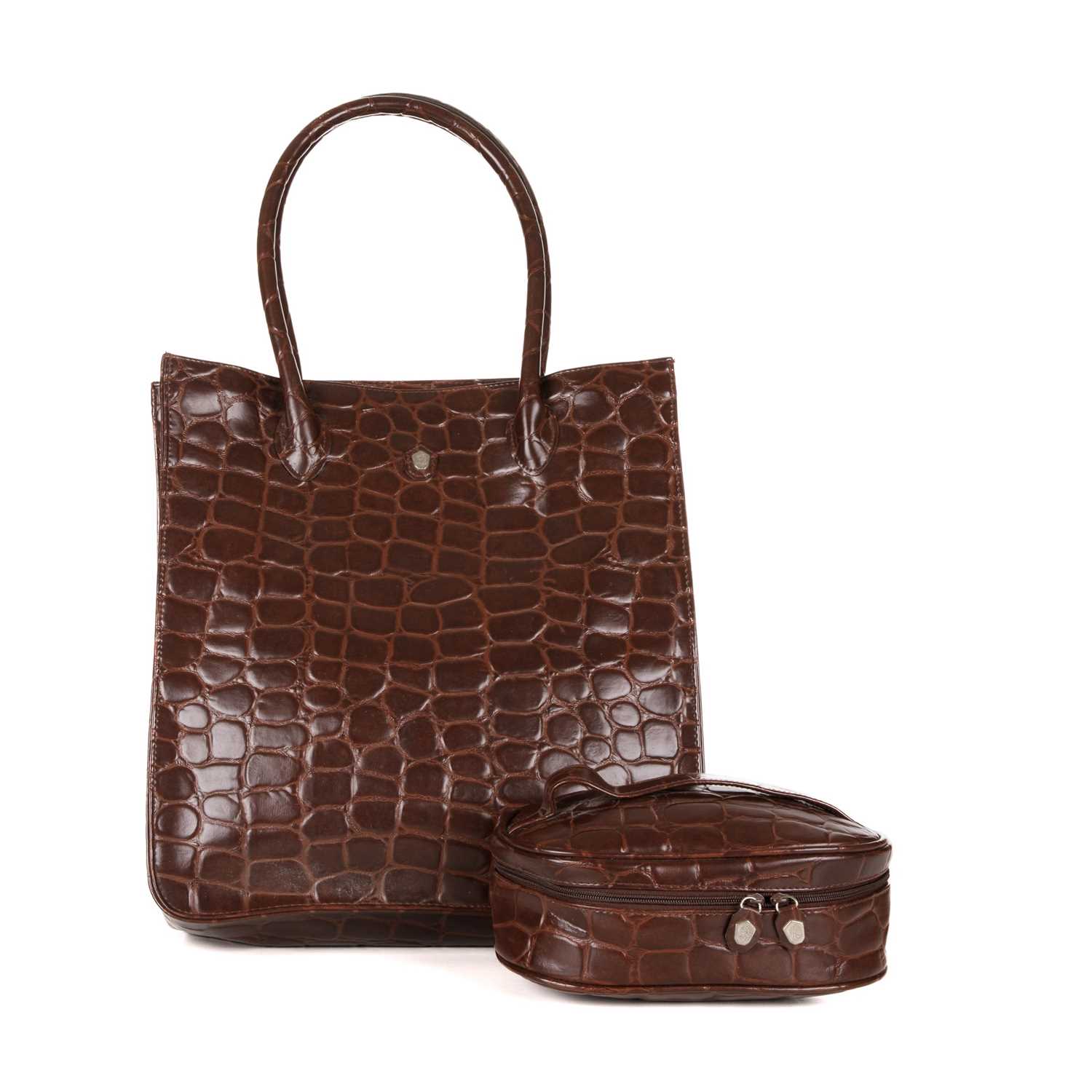 Ralph Lauren, a Safari crocodile embossed tote and toiletry pouch, crafted from brown crocodile