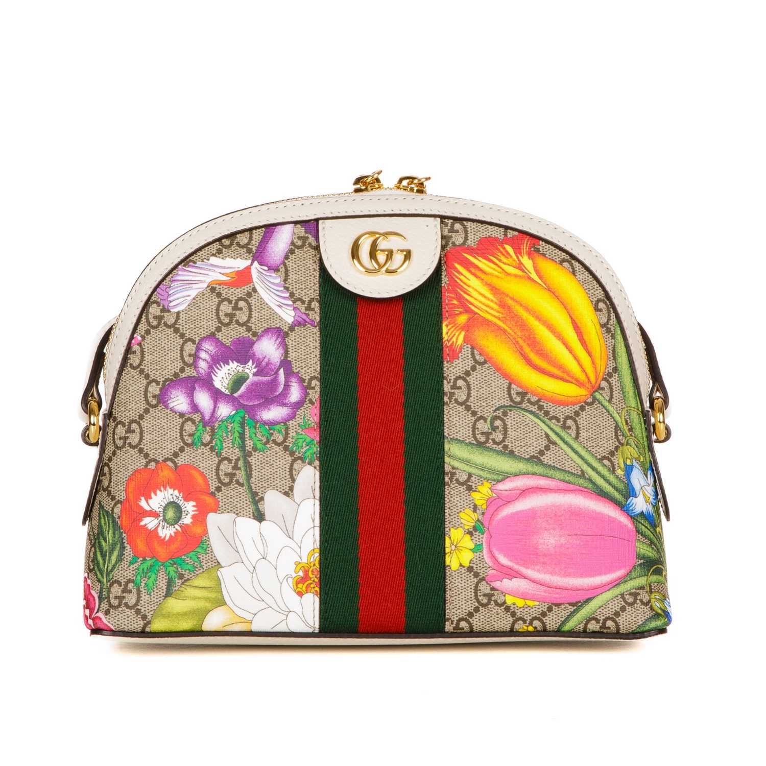 Gucci, a Supreme Floral Web Ophidia handbag, crafted from beige GG coated canvas, overlayed with