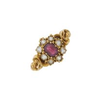 A mid Victorian 18ct gold garnet and paste cluster ring