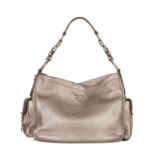 Prada, a metallic Prada Vitello Daino Side Pocket Hobo handbag, designed with a metallic leather