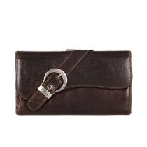 Christian Dior, a Gaucho wallet, designed with a smooth brown leather exterior, featuring a silver-