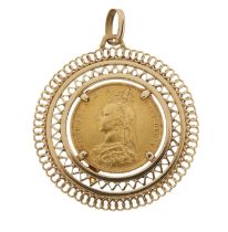 Victoria, a gold full sovereign coin pendant