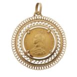 Victoria, a gold full sovereign coin pendant