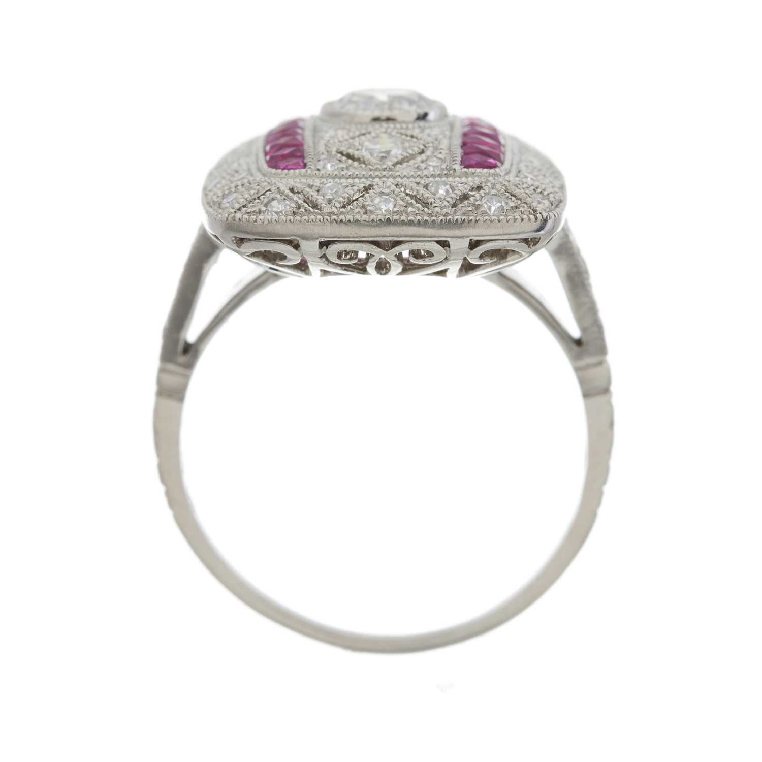A platinum diamond and ruby openwork dress ring - Image 2 of 3