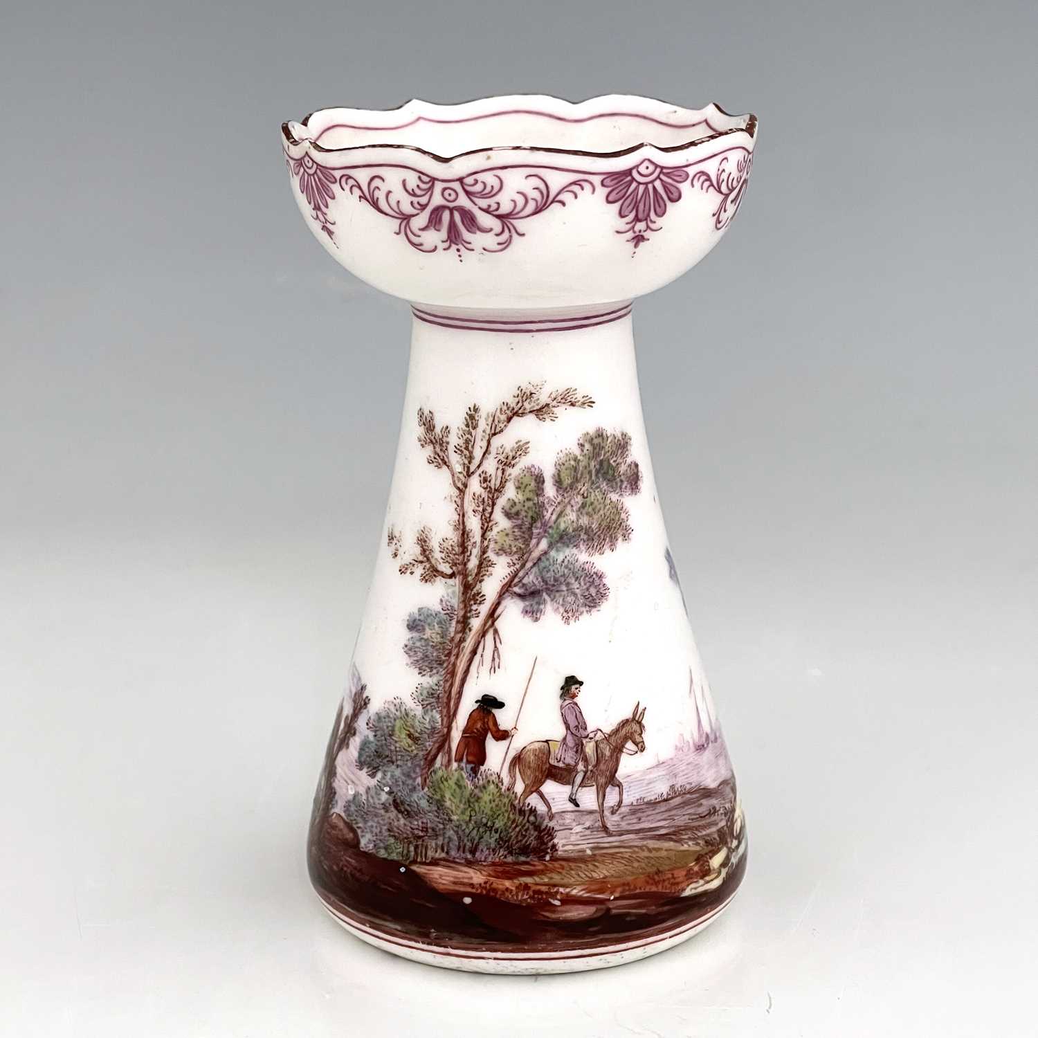 A Vincennes porcelain candlestick, 1745-50, conical hyacinth vase form with ogee rim, the body - Image 3 of 8