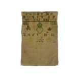 An 18th century George II sampler, dated 1748, embroidered in white, yellow, green and purple with