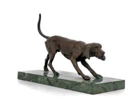French School, early 20th Century, study of a hound on the scent, bronze, all-over dark brown