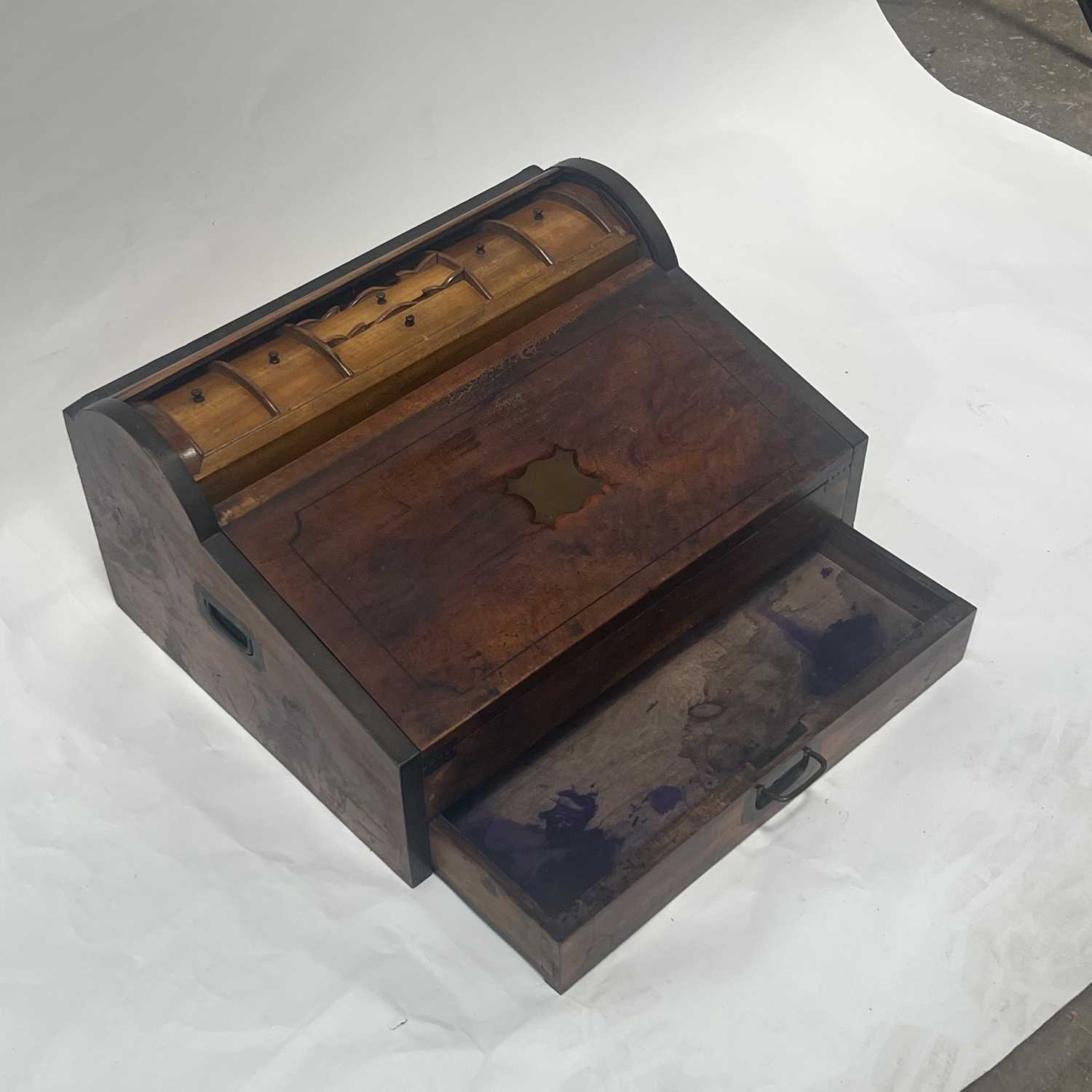 A 19th Century mahogany and brass banded metamorphic companion writing slope/secretaire, the tambour - Image 2 of 4