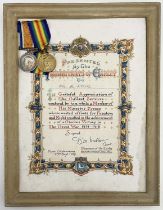 A World War I medal pair with citation, DM2 - 168324 Pte A Atkins ASC