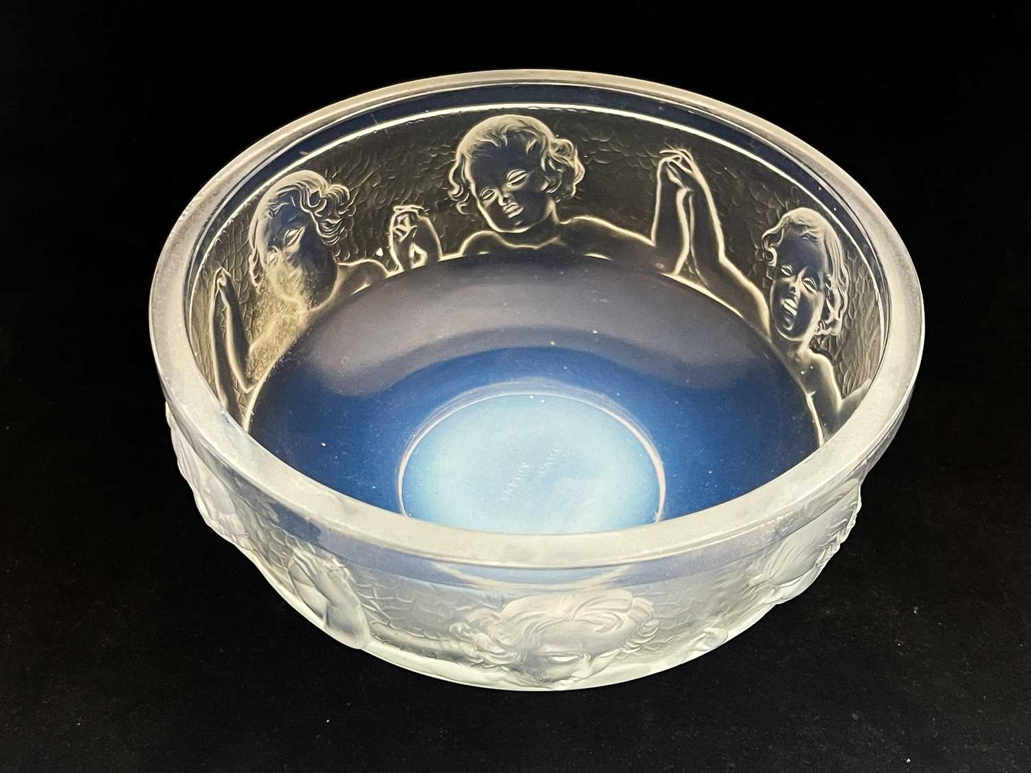 Sabino, an opalescent glass bowl, modelled in relief with a band of children holding hands, - Image 3 of 3