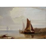 British School, mid-19th Century, an estuary scene with sailing boats, oil on canvas, 35 by 50cm,