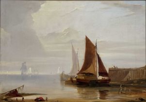 British School, mid-19th Century, an estuary scene with sailing boats, oil on canvas, 35 by 50cm,