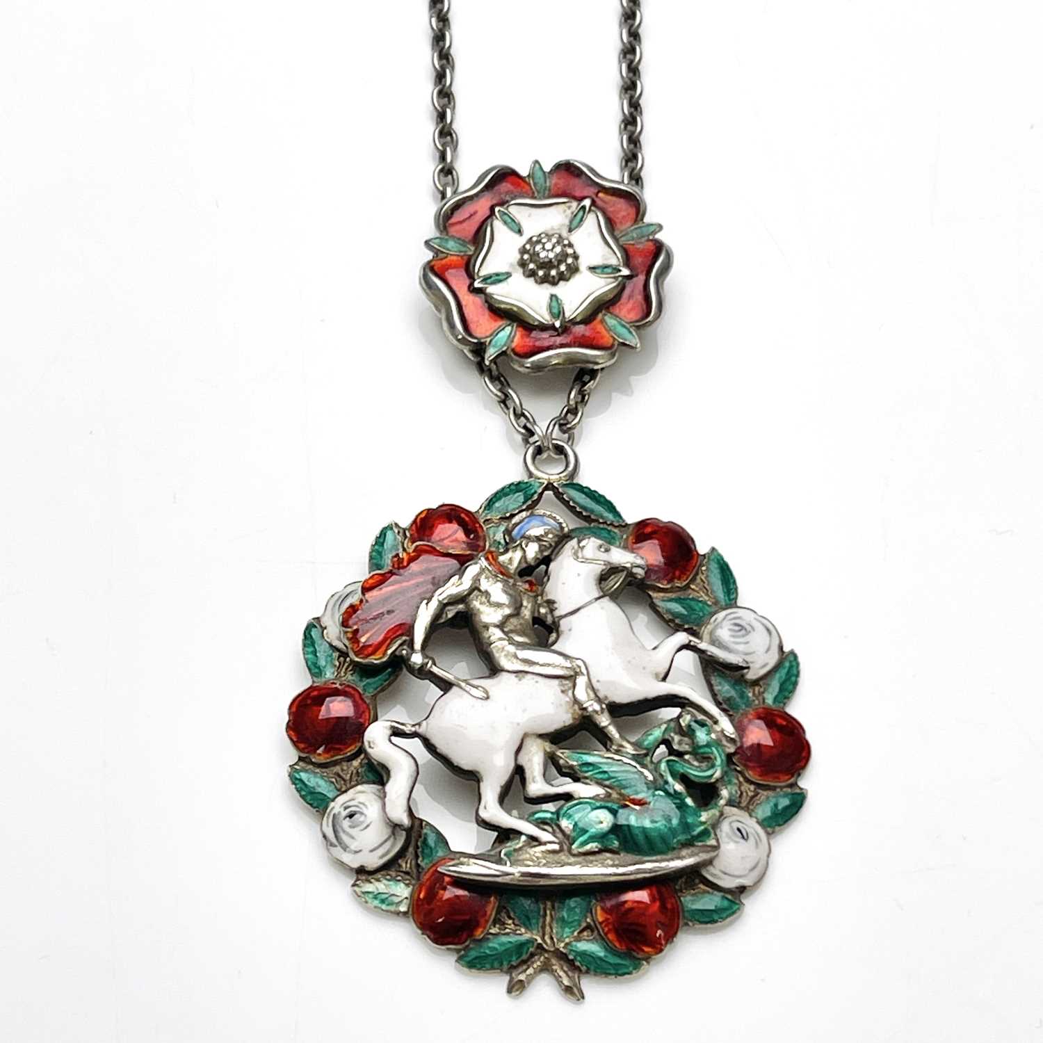 An Arts and Crafts silver and enamelled pendant for the Royal Society of St George, Spencer,
