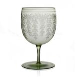 John Northwood for Thomas Webb, an etched green vaseline wine glass, circa 1880, the rounded bowl
