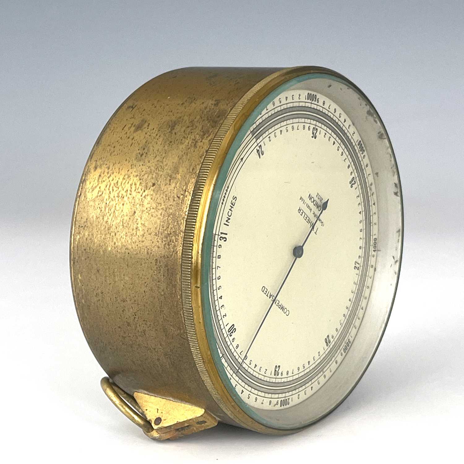 T. Wheeler, London, an early 20th Century Compensated brass military marine barometer, silvered - Image 2 of 3