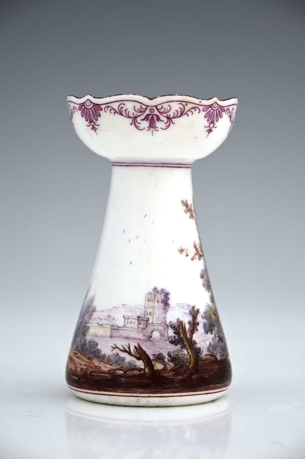 A Vincennes porcelain candlestick, 1745-50, conical hyacinth vase form with ogee rim, the body - Image 5 of 8