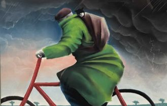 Mackenzie Thorpe (British, 1956), Stormy Bike Ride, signed with initials and dated 1993 l.r., signed